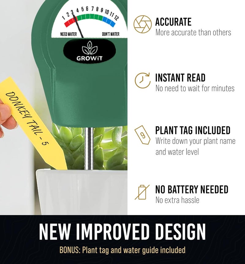 Craft911 GROWIT Soil Water Monitor for Plants - Soil Moisture Meter | Hydrometer for Plants | Plant Moisture Meter Houseplants | Water Tester for Plants | Farming Indoor and Outdoor Plants- Hunter Green - Image 2